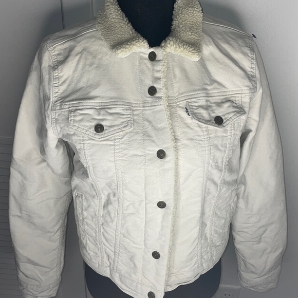 Levi’s Cream Denim Fleece Lined Jacket Size M - Picture 2 of 11